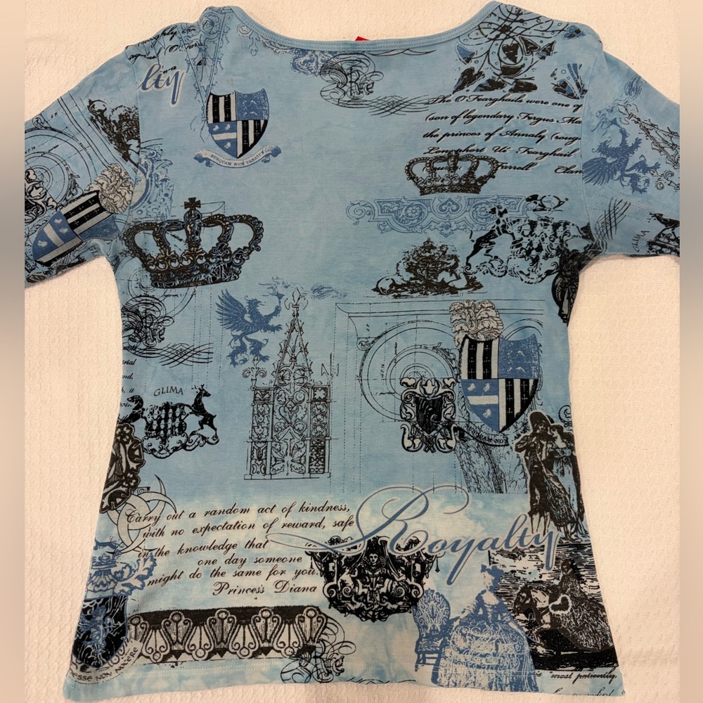 VTG Glima Y2K Grunge Gothic Print Top Size Medium Made in USA Royalty - Picture 4 of 14